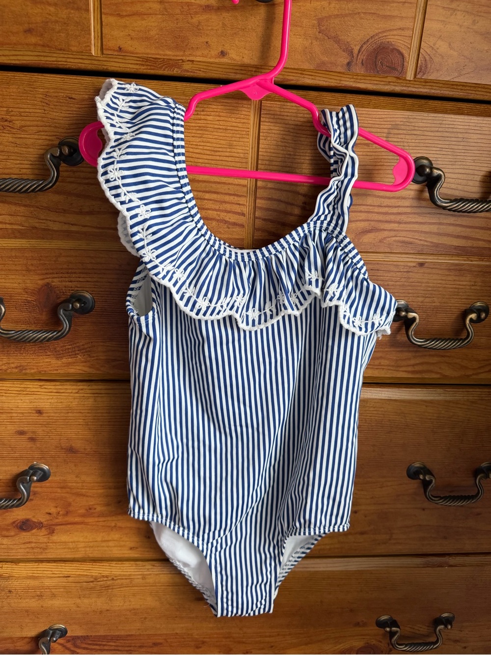 Gymboree Navy and White Striped Ruffle Swimsuit girls size 10